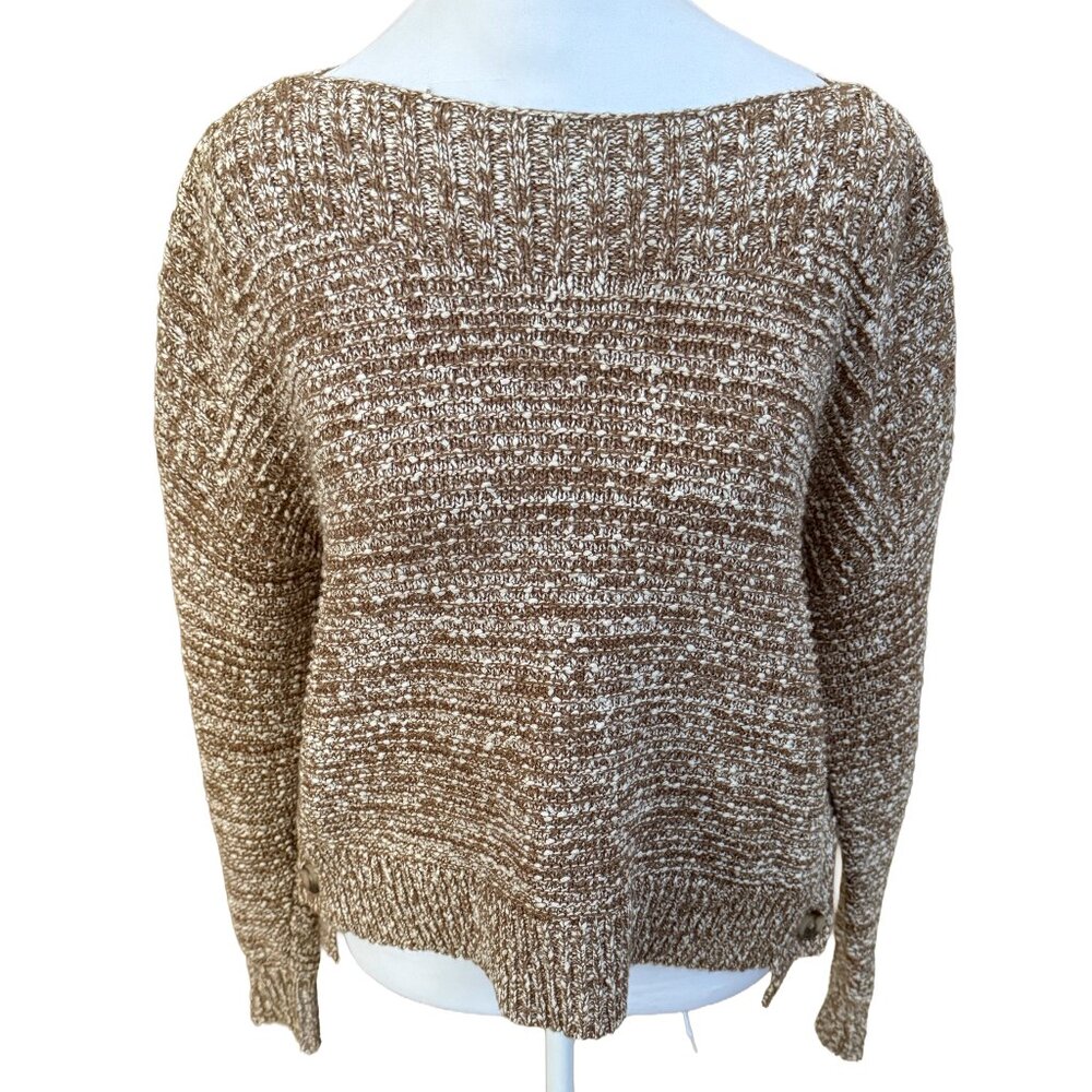 Madewell Women's XS Tan and Cream Button Up Sides Sweater